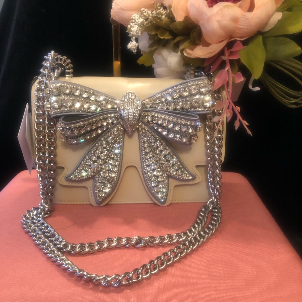 NWT Kurt Geiger Leather Crystal Bow Chain Crossbody Bag